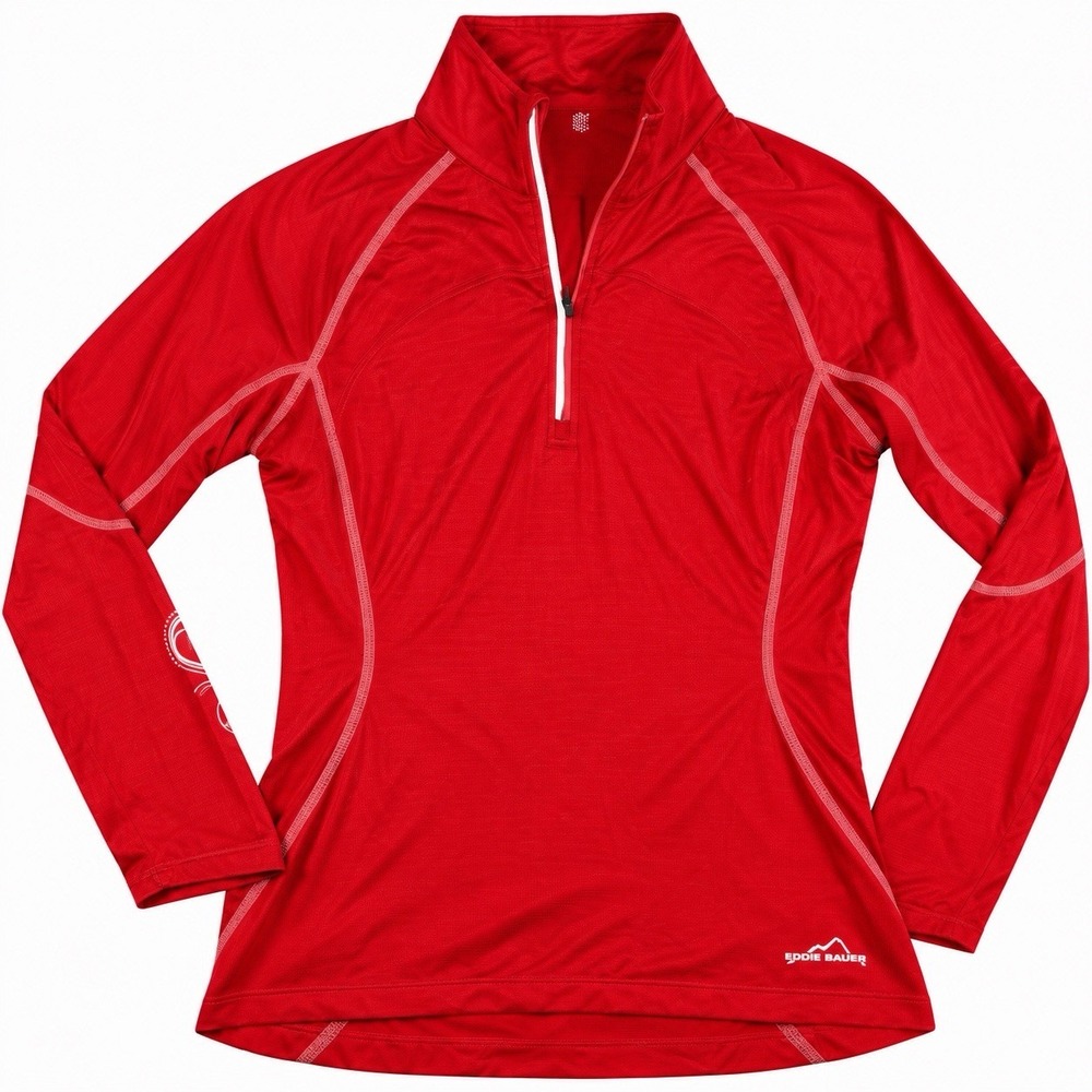 Eddie Bauer Quarter Zip Pullover Women's L Red Reflective Fitted
